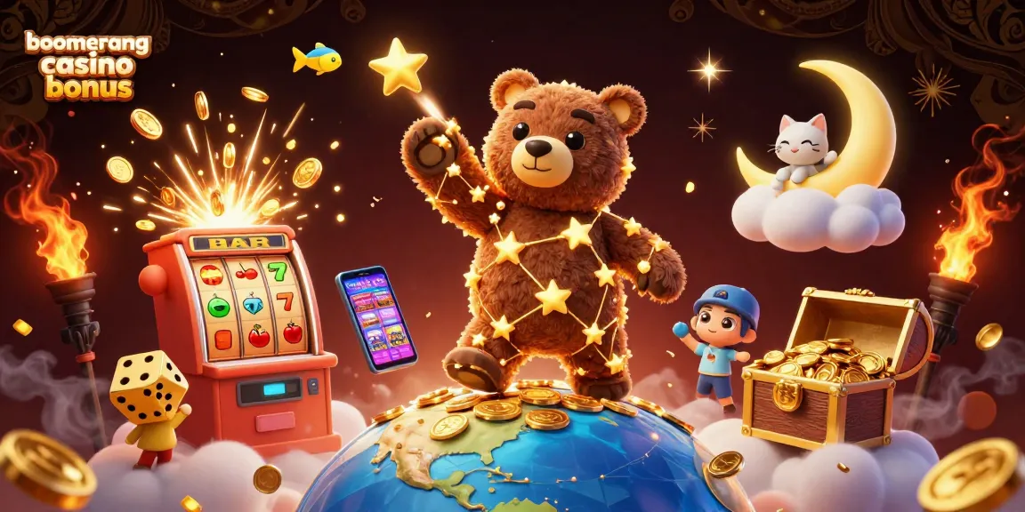 Pridobite boomerang casino bonus z igranjem v tej živosvetlih sceni z igralnimi avtomati in zvezdnimi junaki.