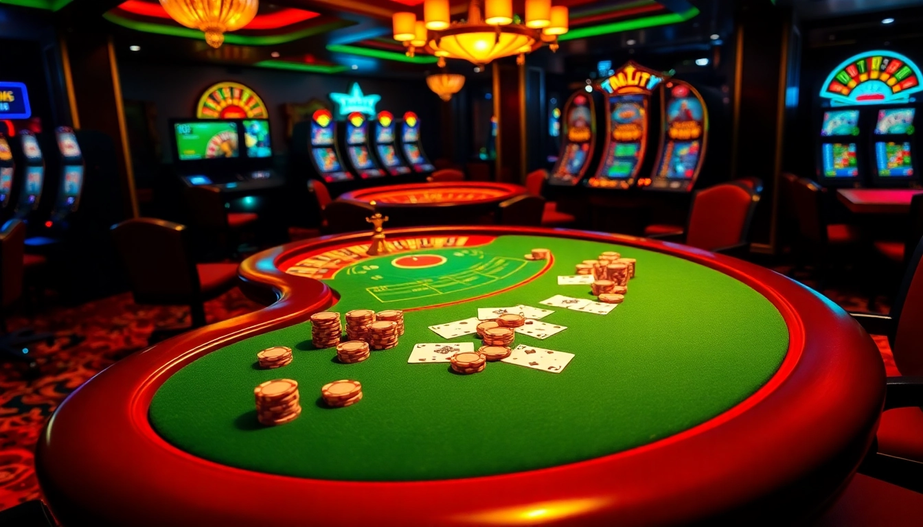 Experience high-stakes gambling action at https://f1686s.com/ featuring poker tables and vibrant slot machines.