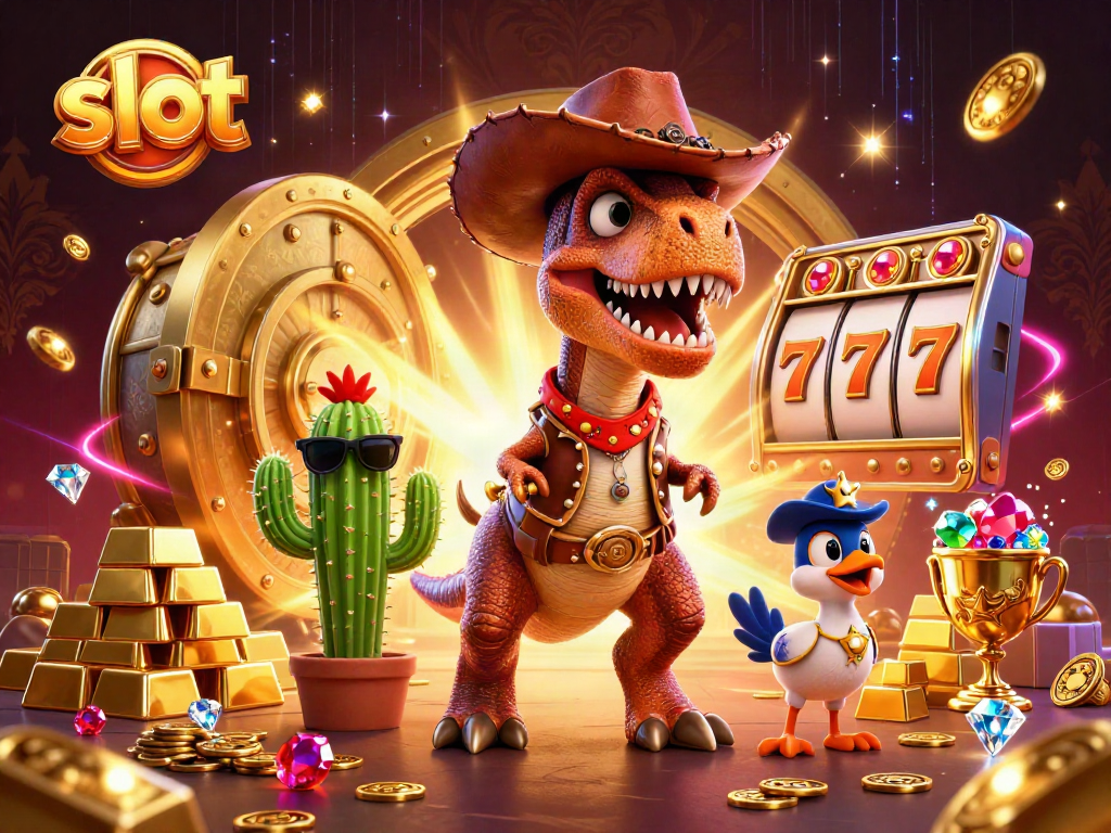 Spin the slot reels alongside a cowboy dinosaur, sparkling gems, and treasure!