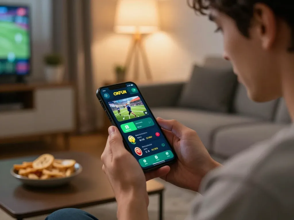 Engaging in sports betting on the OKFUN app from a cozy home setting