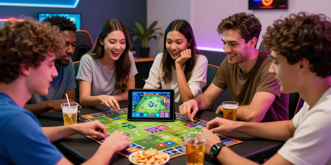 Permainan 68 game bài di tablet dengan sekelompok teman menikmati waktu bersama di suasana yang ceria.