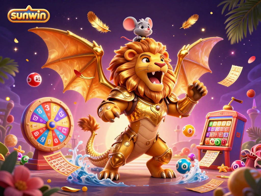 Experience the thrill of casino action with sunwin featuring a golden chimera and lottery elements.