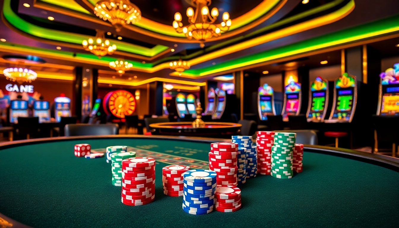 Experience thrilling high-stakes gaming at https://mm88.it.com/ with vibrant casino tables and poker chips.