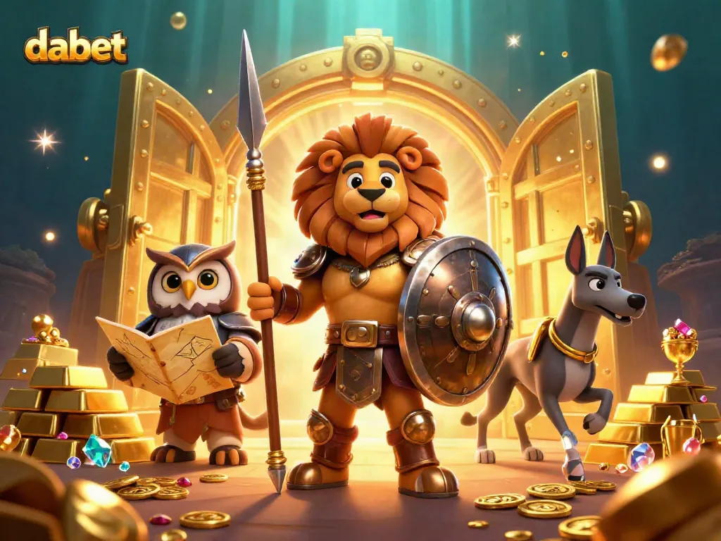 Dabet reveals thrilling casino adventures with a Spartan lion, owl strategist, and swift greyhound amidst treasures.