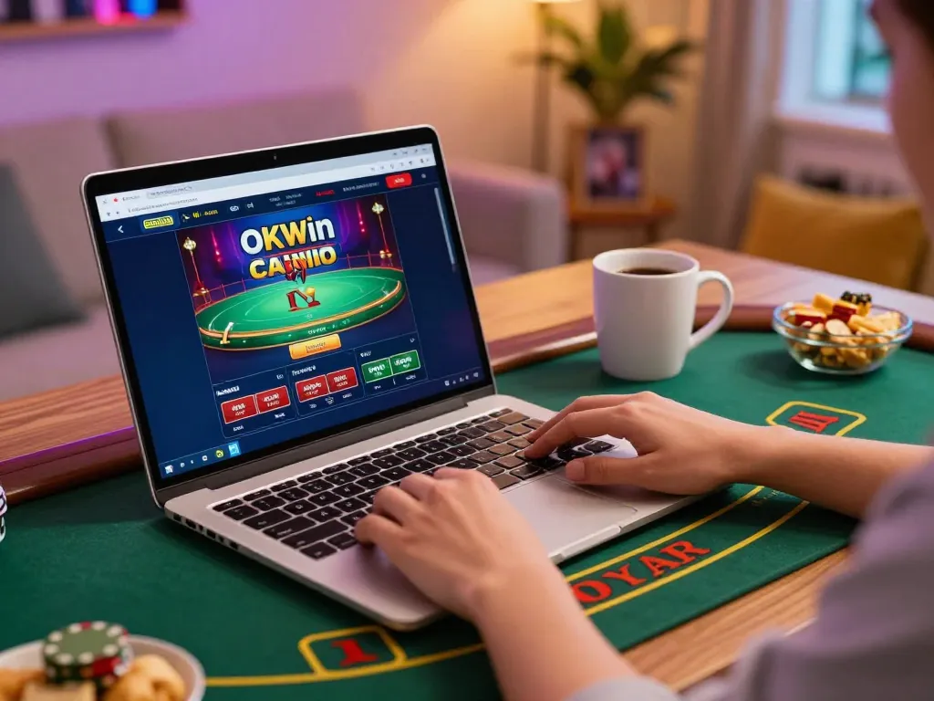 Engaging in online casino gameplay at home with OKwin's immersive interface.