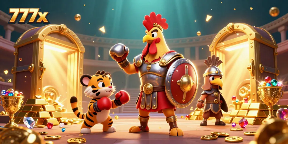 Experience thrilling gameplay with 777x in a dazzling scene of treasure and champions.