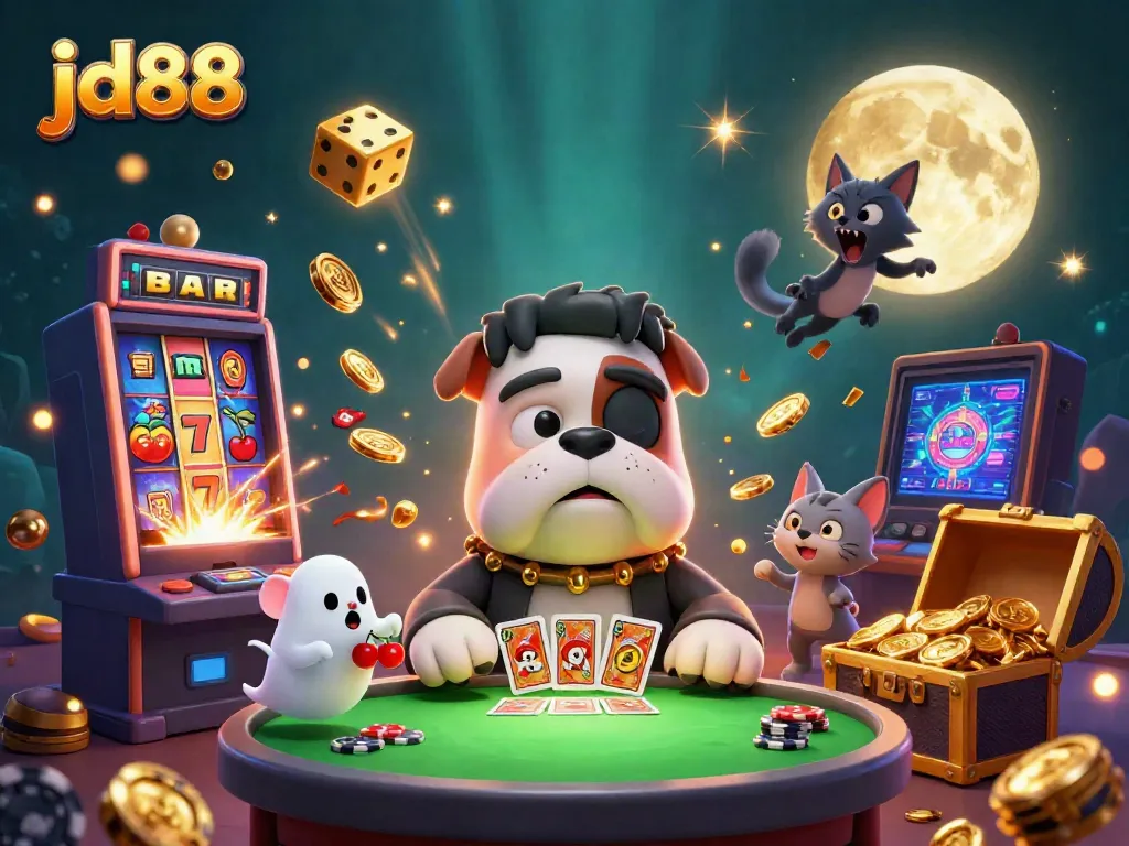Experience thrilling wins with jd88's vibrant casino scene featuring playful characters and dynamic gaming elements.