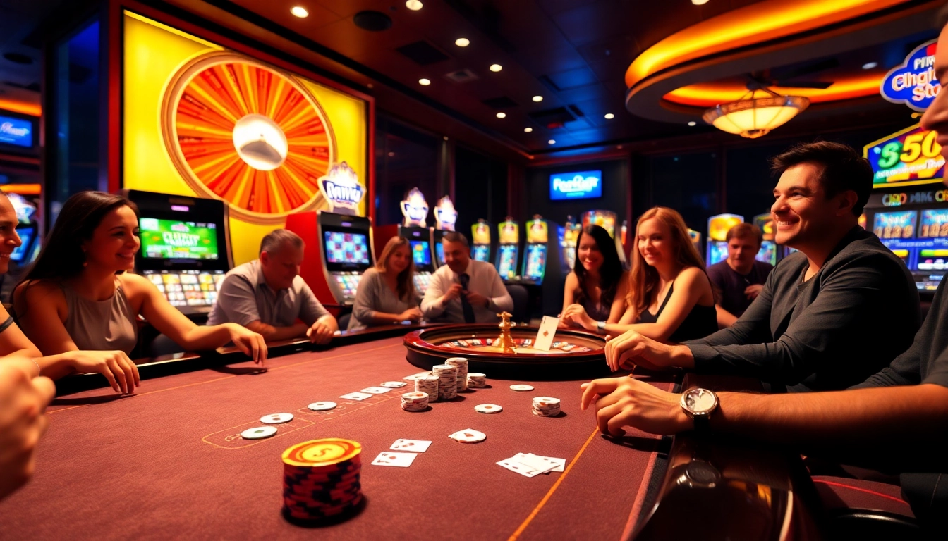 Exciting players at a vibrant casino table showcasing nohu900.in.net gaming experience.
