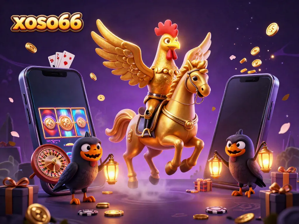 Engage in exhilarating gameplay with xoso66, featuring a vibrant 3D casino scene filled with whimsical characters and gaming elements.