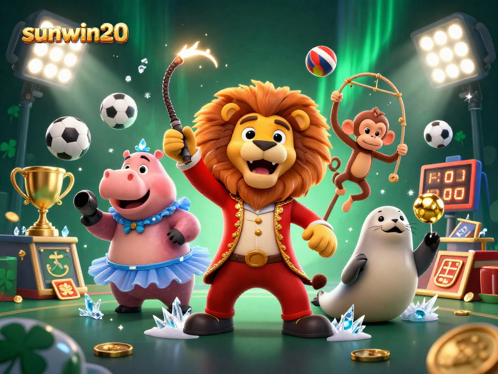 Sunwin20 features a vibrant casino scene with engaging characters and dynamic sports elements.
