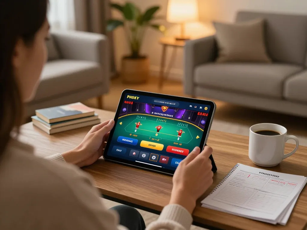 PHSKY app in use for online gaming, showcasing a live dealer table on a tablet