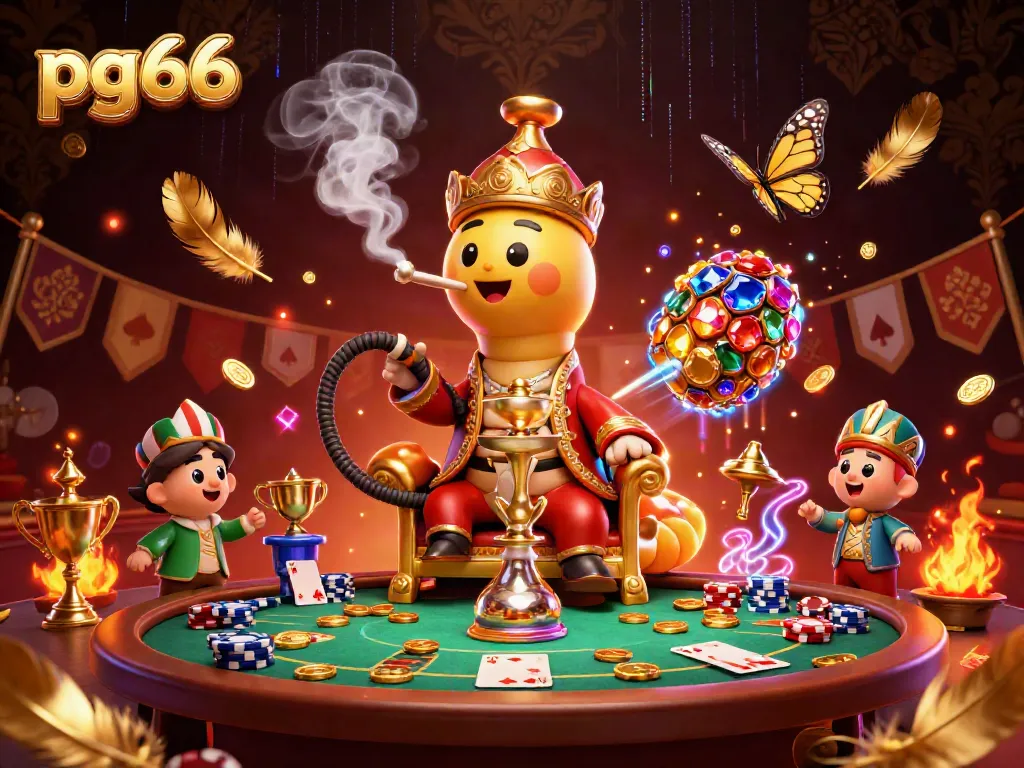 Play exciting poker at pg66 featuring a whimsical caterpillar and vibrant casino elements.
