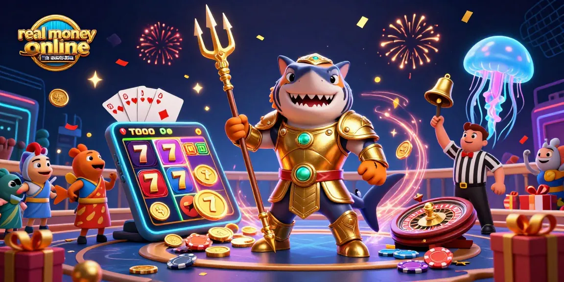 Experience the thrill of real money online casinos in Australia with an exciting casino scene featuring a tiger shark!