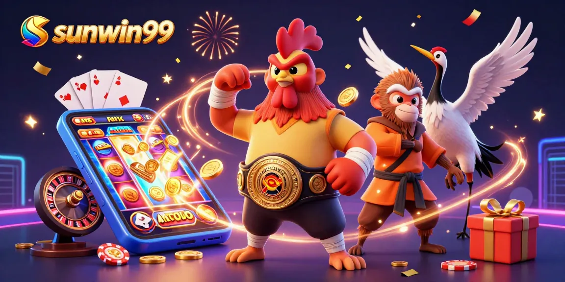 Experience the excitement of sunwin99 with iconic casino characters and vibrant gaming elements.