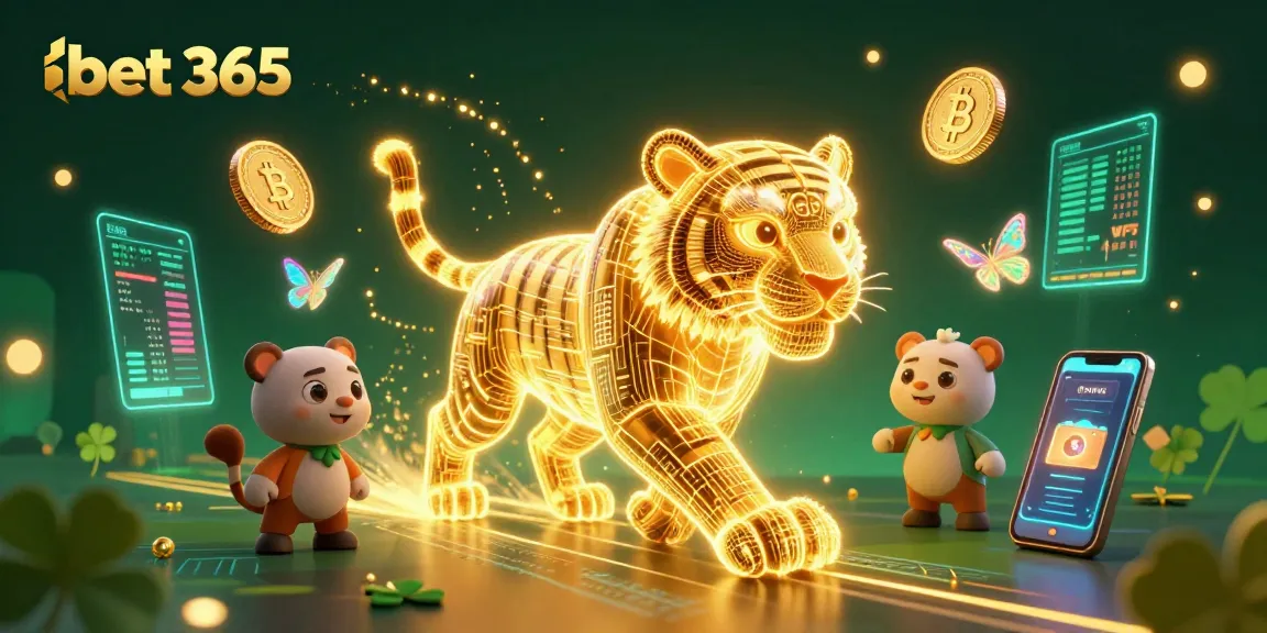 Engage with bet 365 in this vibrant 3D casino scene featuring a golden tiger and holographic butterflies.