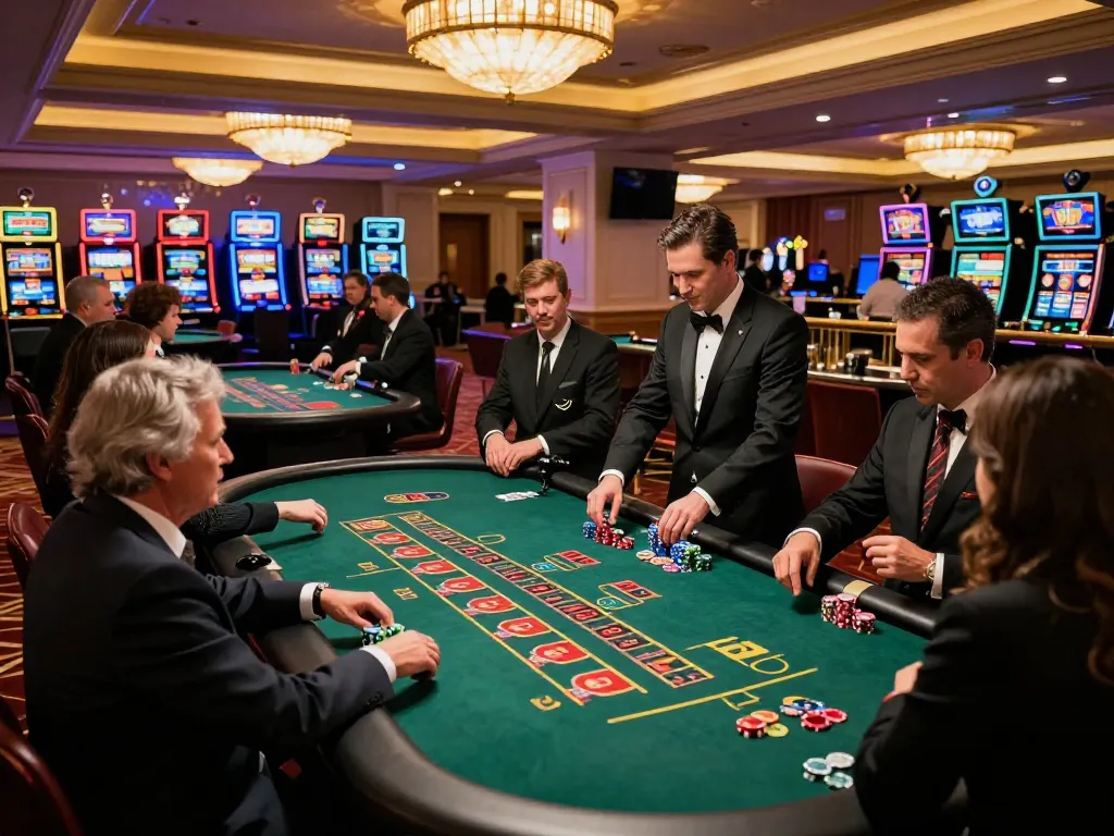 Players enjoying games at LC88 casino, showcasing vibrant roulette and blackjack tables in action