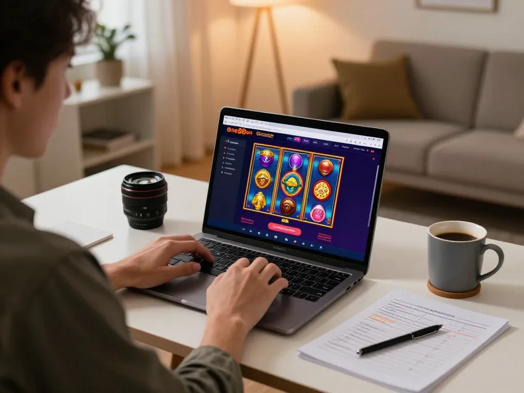 Player engaging with the one88on online casino interface on a laptop, illustrating dynamic gaming experience.
