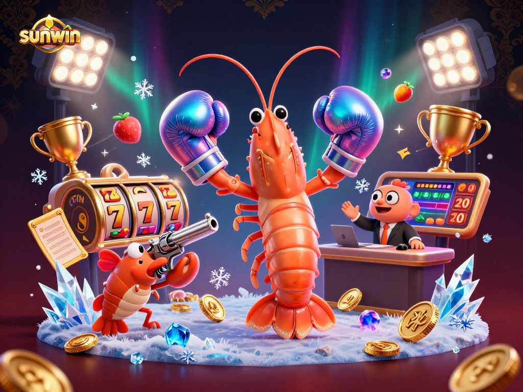 Experience thrilling slot action with sunwin's vibrant illustration featuring boxing mantis shrimp heroes.