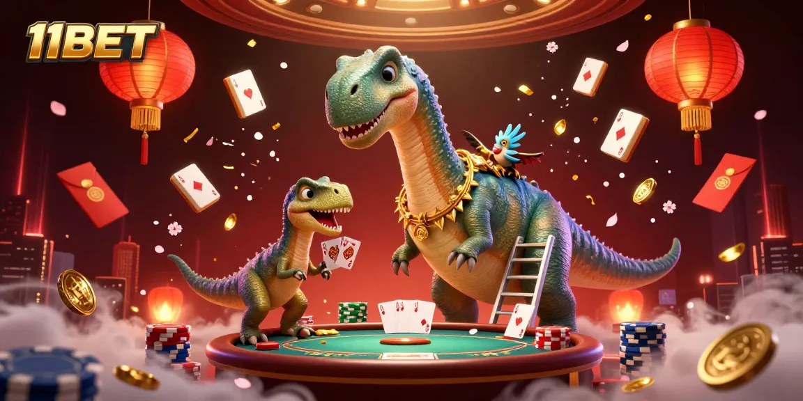 Experience a vibrant 11BET poker scene with animated characters and casino elements enriched with detail.