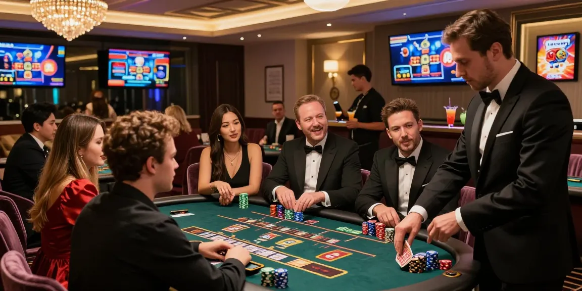 Exciting scene of iwin players enjoying casino games in a luxurious lounge setting.