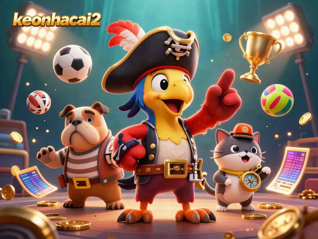 Launch your bets at keonhacai2 with a dynamic pirate-themed casino illustration.