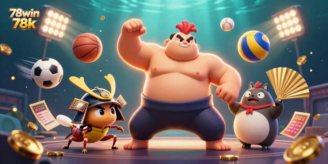 Engage with the exciting world of 78win 78k as a powerful sumo wrestler, fierce cricket, and tanuki announcer bring action to sports betting.