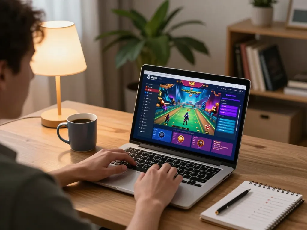 Engaging with MM 88 via laptop for immersive online gaming experience in a cozy home setting