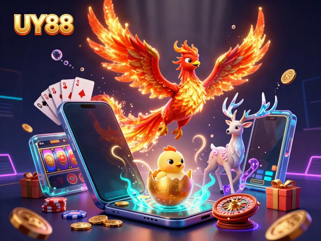 UY88 mang đến hình ảnh sống động của phoenix lửa và các biểu tượng cá cược hấp dẫn.