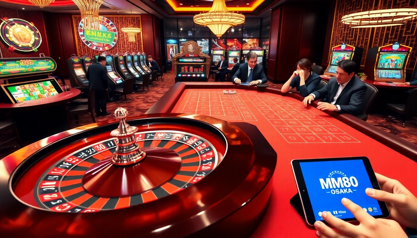 Experience excitement at MM88.osaka, showcasing a vibrant casino scene with roulette and blackjack.