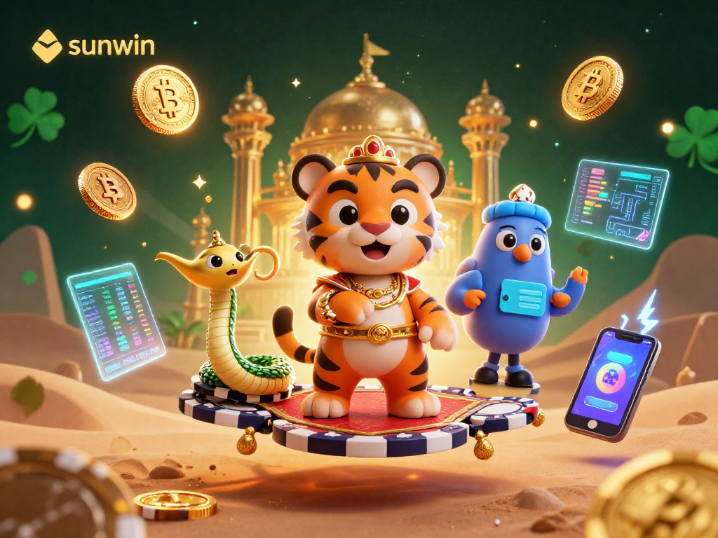 Experience the vibrant world of sunwin's 3D casino illustration with Arabian Nights-themed characters.