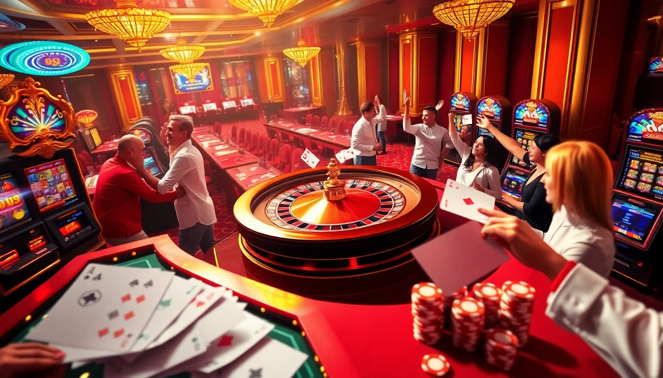 Experience the thrill of winning at 68VIP with a vibrant casino scene filled with excited players and sparkling slot machines.