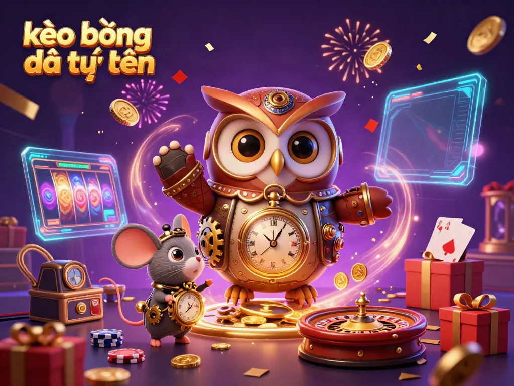 Experience thrilling action with kèo bóng đá trực tuyến as a time-traveling owl and mouse enjoy a vibrant casino adventure.