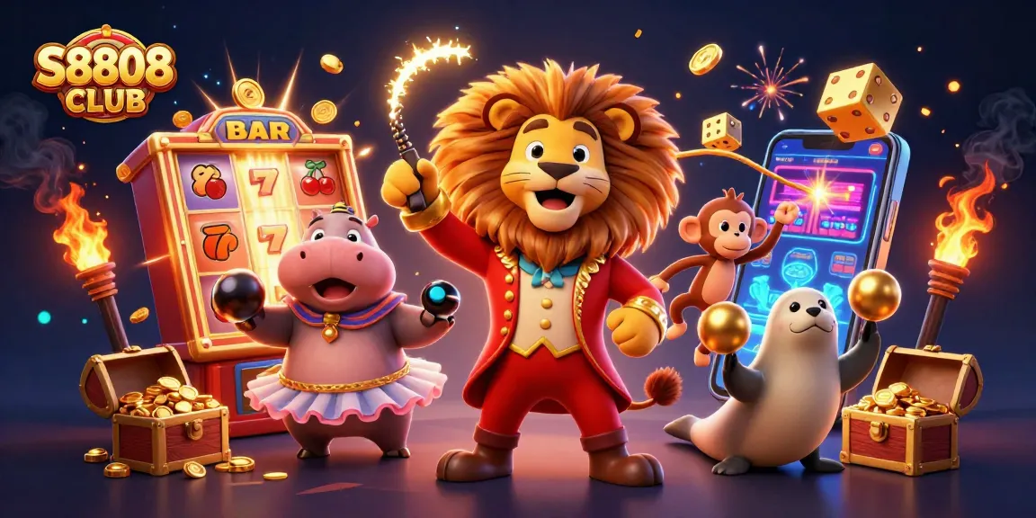 S8808 CLUB features an energetic 3D casino scene with lively characters and dynamic gambling elements.