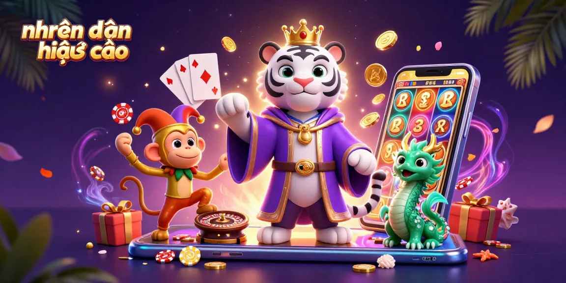 Engage with nhận định kèo nhà cái in this vibrant scene featuring a white tiger, playful monkey, and jade dragon amidst casino elements.