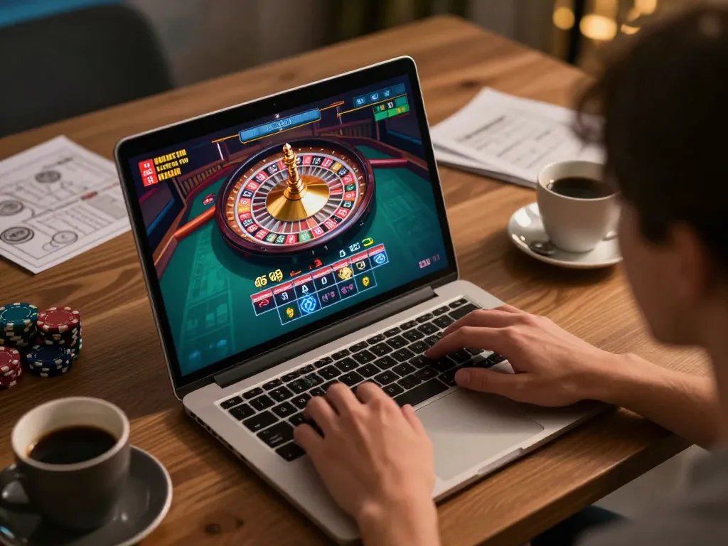 Engaging no hu online gaming session with roulette wheel and vibrant chips