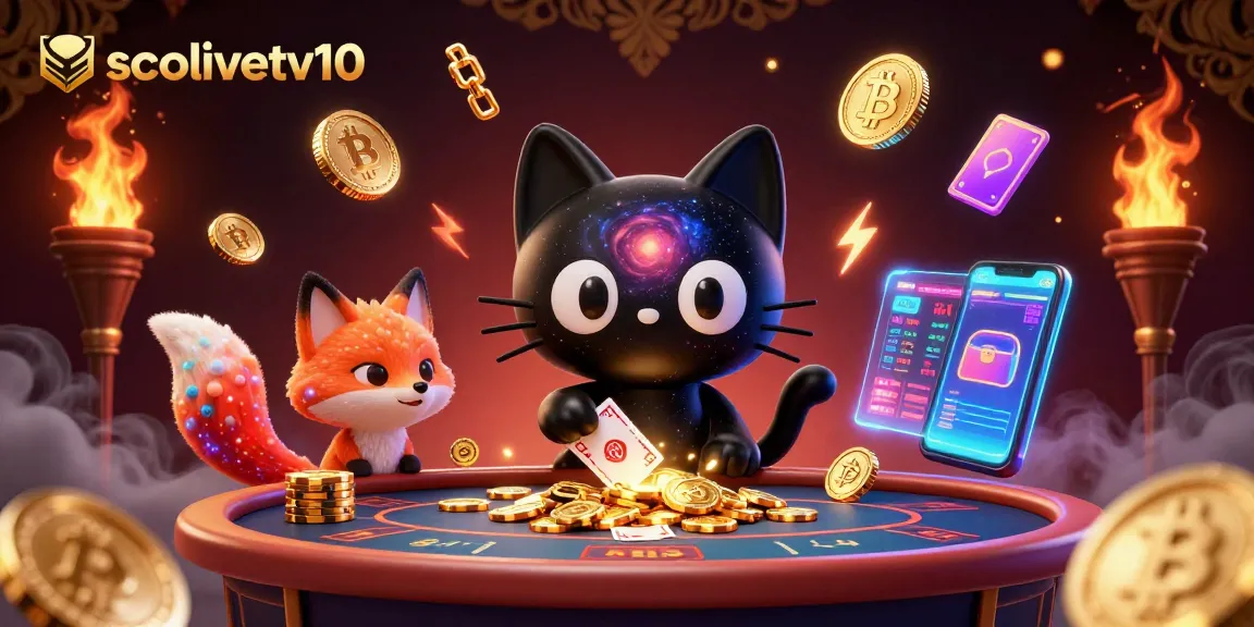 Socolivetv10 pulls in golden chips at a cosmic casino alongside a nebula fox, showcasing dynamic gambling elements.