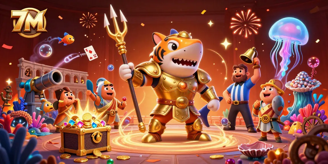 Experience thrilling 7M gameplay with a vibrant underwater casino scene featuring a tiger shark.