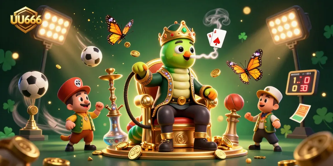 Join UU666 for an exciting adventure with the enormous caterpillar hookah-master amidst dynamic sports elements.