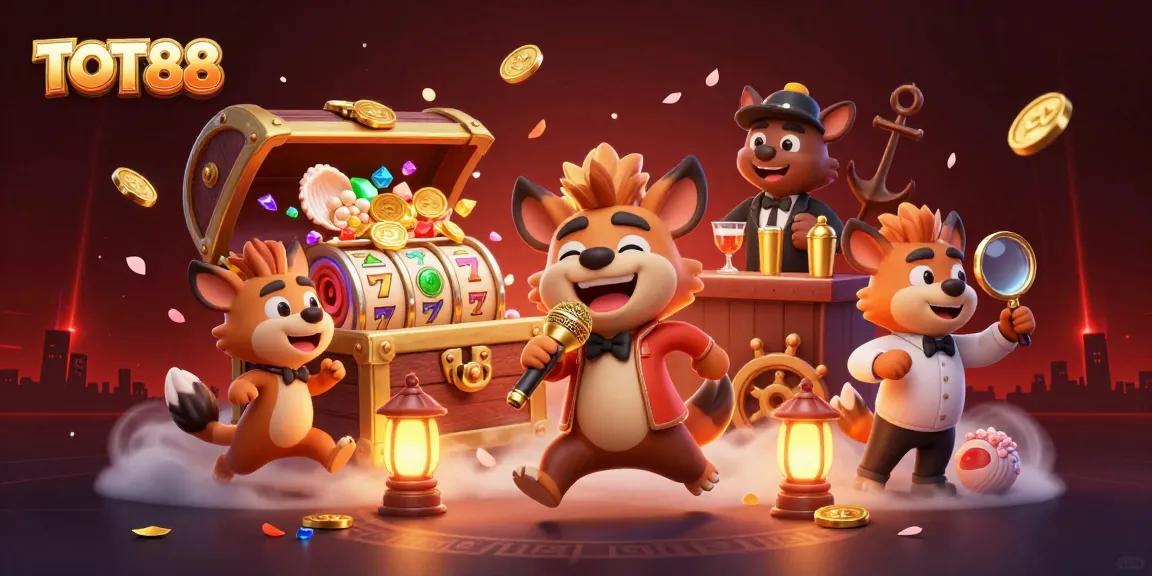 Engage with TOT88's vibrant casino scene featuring a comedy show, bartender, bouncer, and dynamic gaming elements.